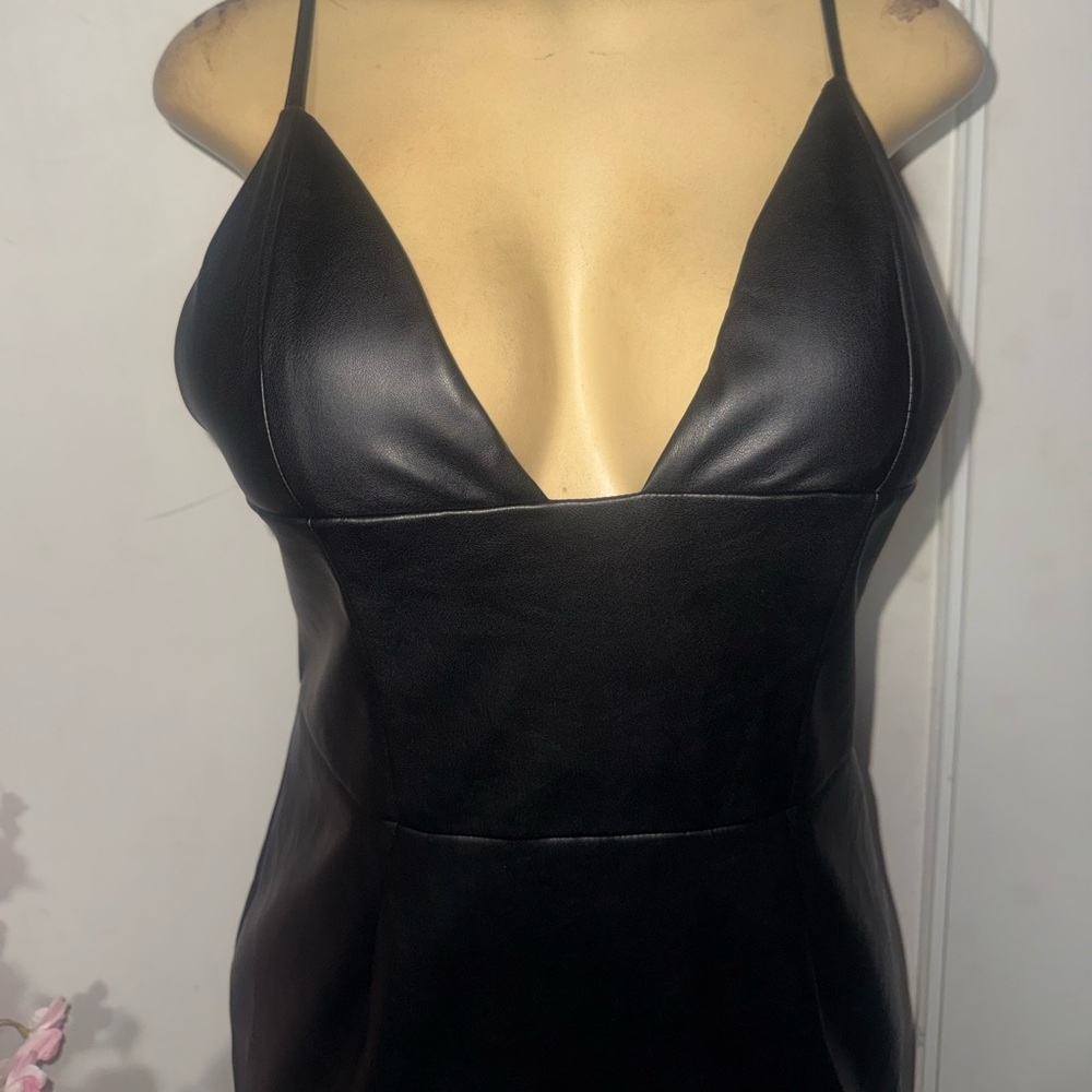 Heiress Beverly Hills Vegan Leather Plunge Midi Dress - Picture 11 of 12